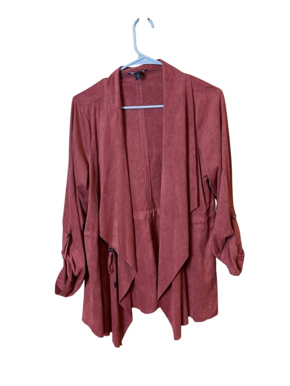 Torrid Womens Rust Suede-Look Open Front Cardigan Jacket Roll Tab Sleeves 0 (12)